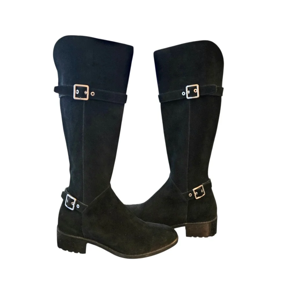 Cole Haan Grand.OS Indiana Waterproof Black Suede Knee High Boots D42391 Size 9B